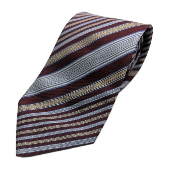 TODAY'S MAN Men's 100% Silk Tie Made in Italy Striped Burgundy Blue Gold Career - Picture 1 of 4